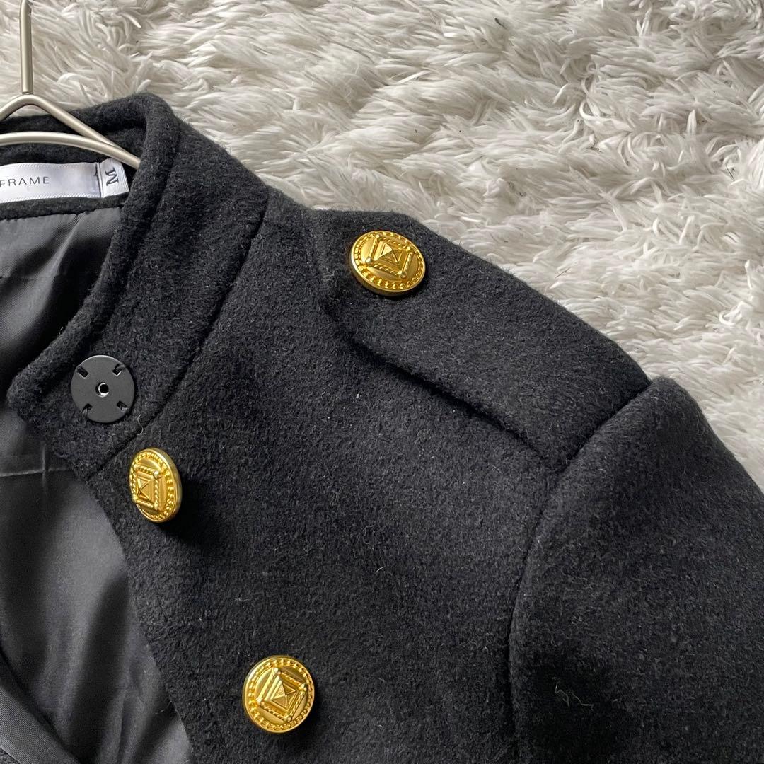 エヌフレーム 金ボタン クラシックケープコート ウール バンドカラー