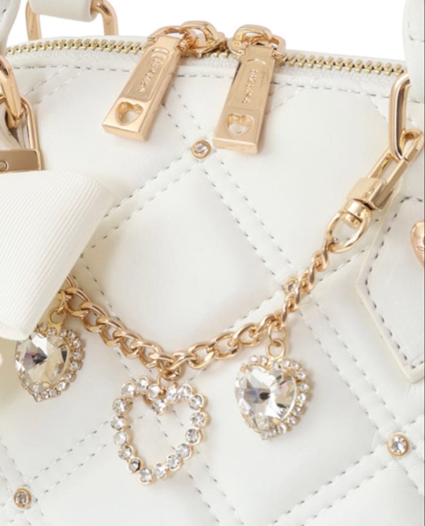 LIZLISA ビジューキルティングハンドバッグ ホワイト