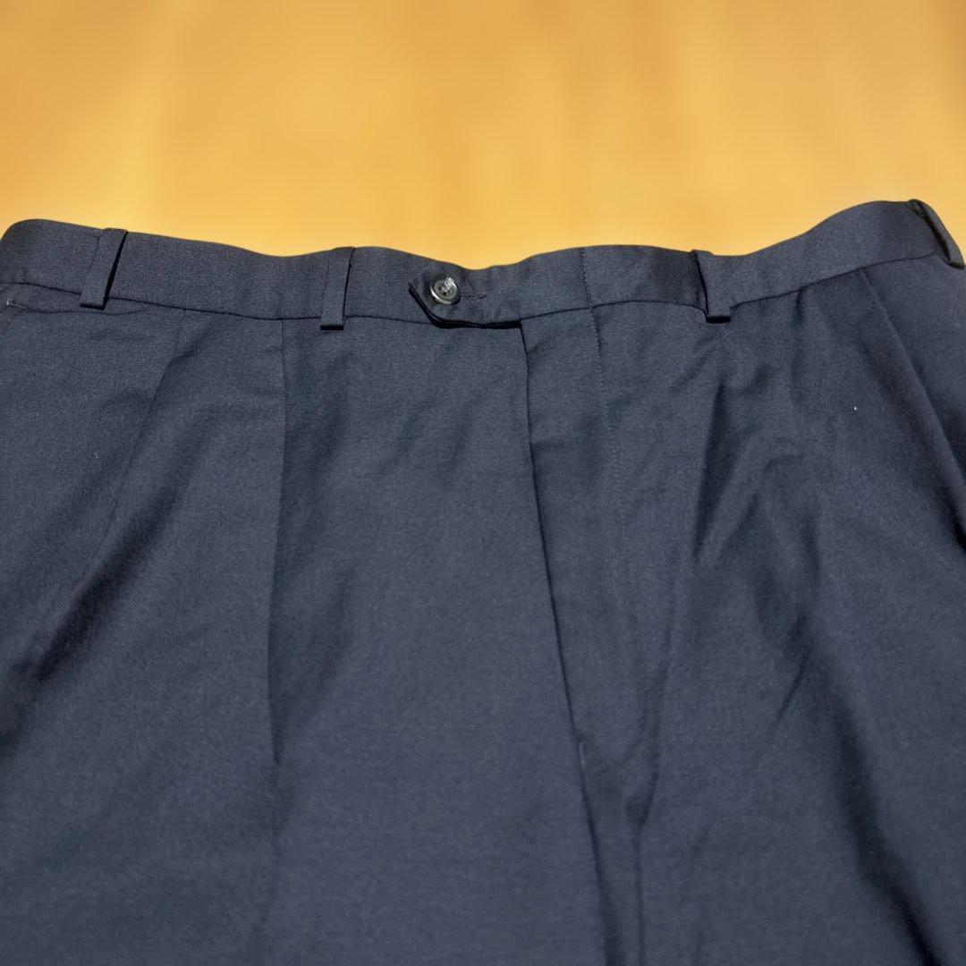 Ralph Lauren タック入りワイドスラックス ウールギャバジン ネイビー