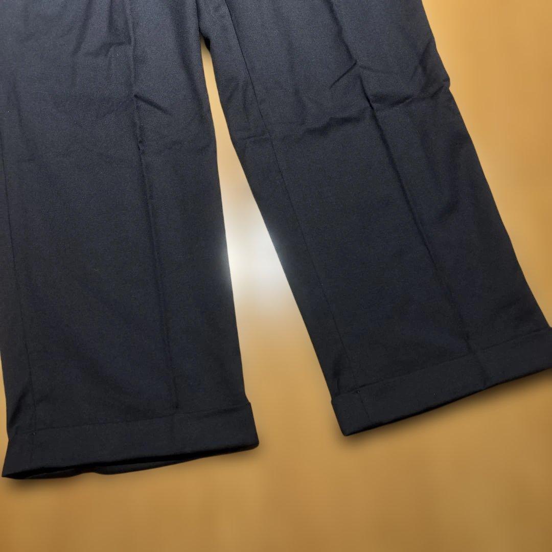 Ralph Lauren タック入りワイドスラックス ウールギャバジン ネイビー