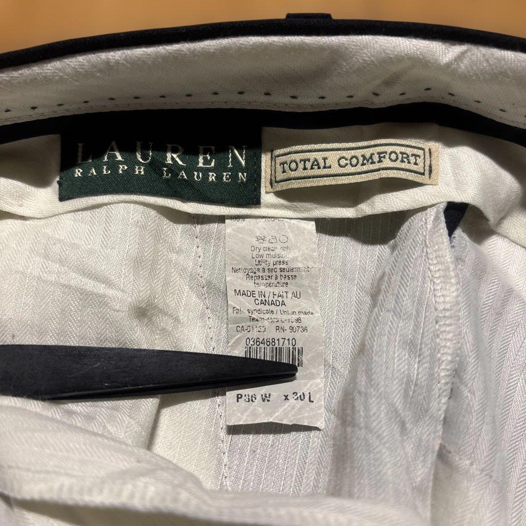 Ralph Lauren タック入りワイドスラックス ウールギャバジン ネイビー