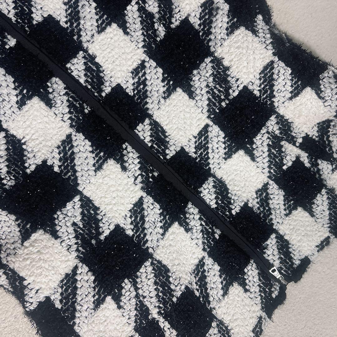 美品✨エストネーション　ツイードスクエアネックワンピース　千鳥柄　ジャンスカ　M