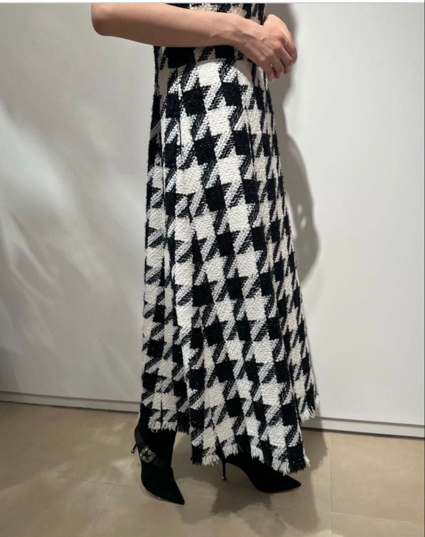 美品✨エストネーション　ツイードスクエアネックワンピース　千鳥柄　ジャンスカ　M