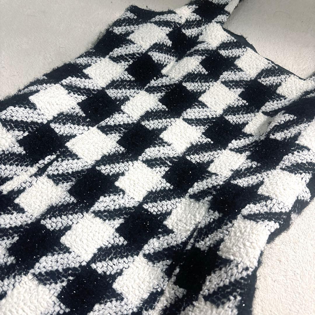 美品✨エストネーション　ツイードスクエアネックワンピース　千鳥柄　ジャンスカ　M