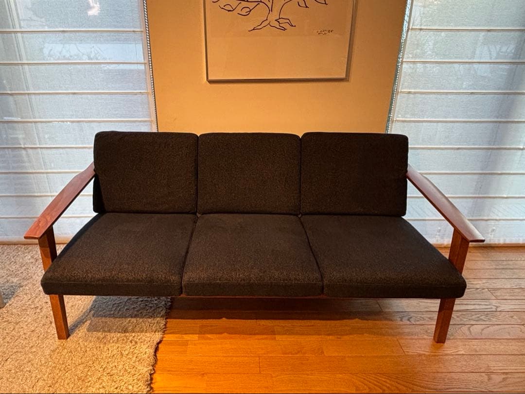 ナガノインテリア3Pソファ ウォールナット無垢材 美品