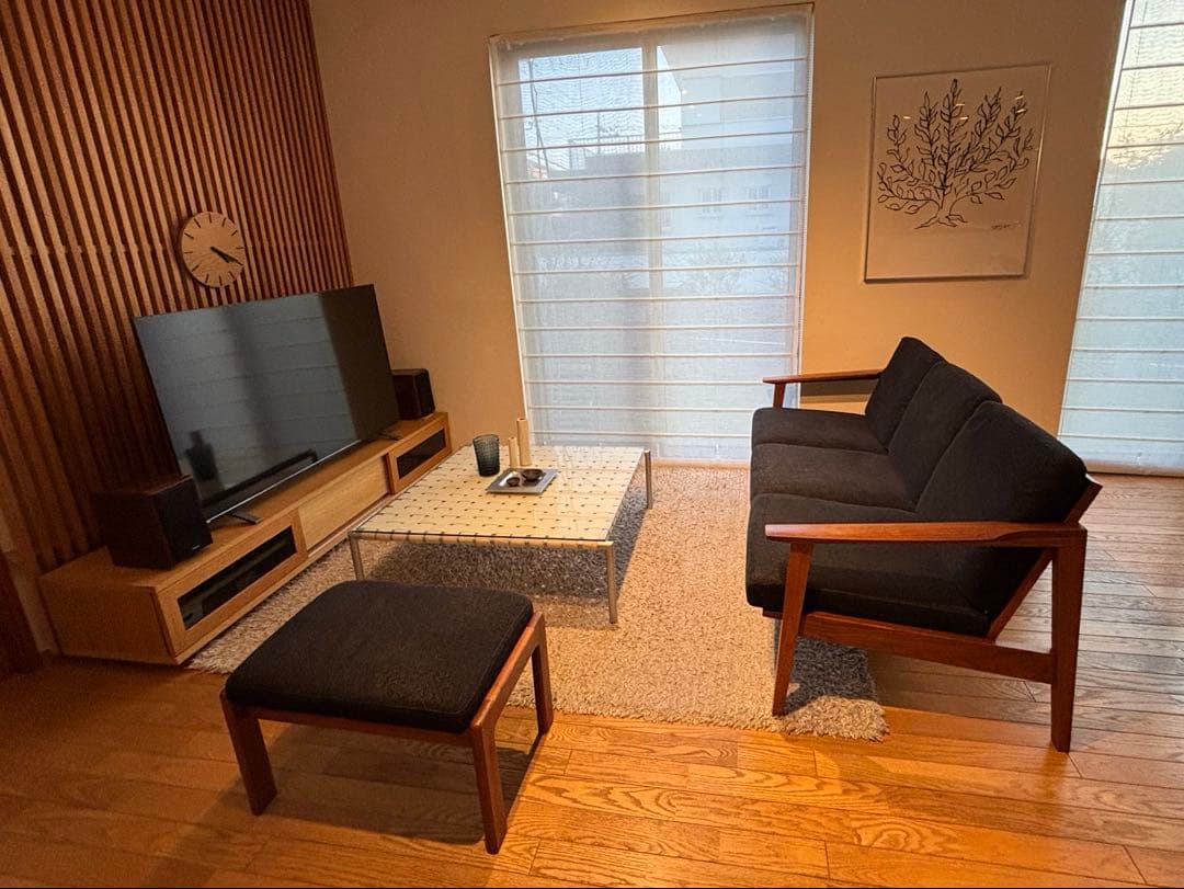 ナガノインテリア3Pソファ ウォールナット無垢材 美品