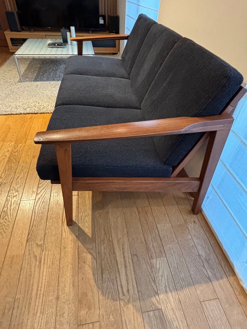 ナガノインテリア3Pソファ ウォールナット無垢材 美品