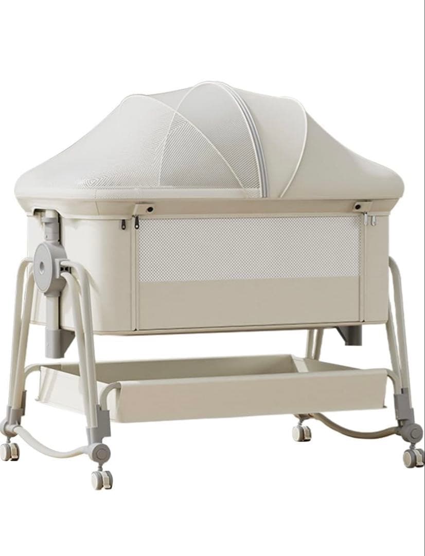 KINO LINPO ベビーベッド　添い寝　キャスター付き 収納棚付き ホワイト