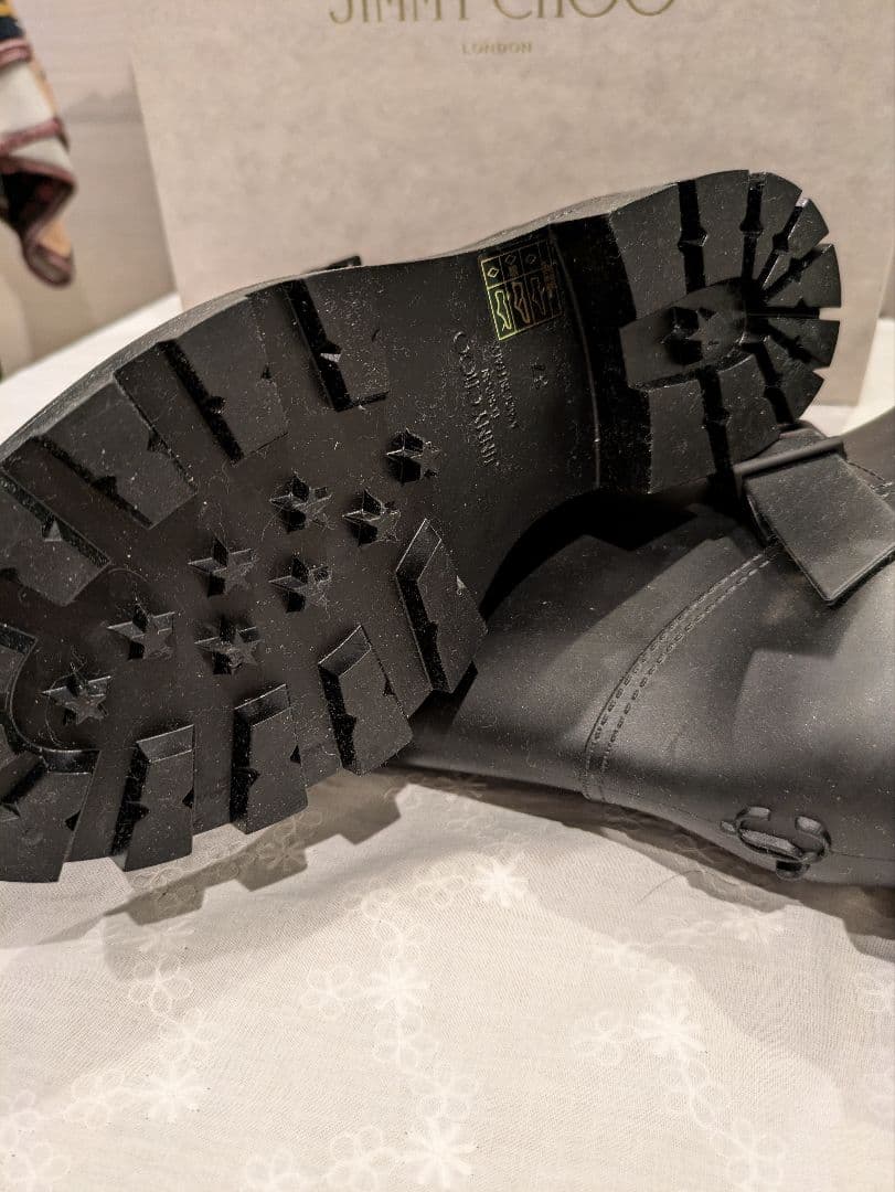 ❤ジミーチュウJIMMY CHOO厚底レインブーツ 黒 （24センチ）梅雨時重宝