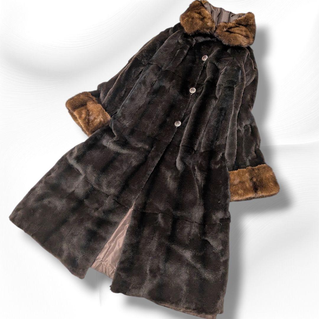 ホワイトベアー ミンクファー リバーシブル ロングコート 襟袖ファー付