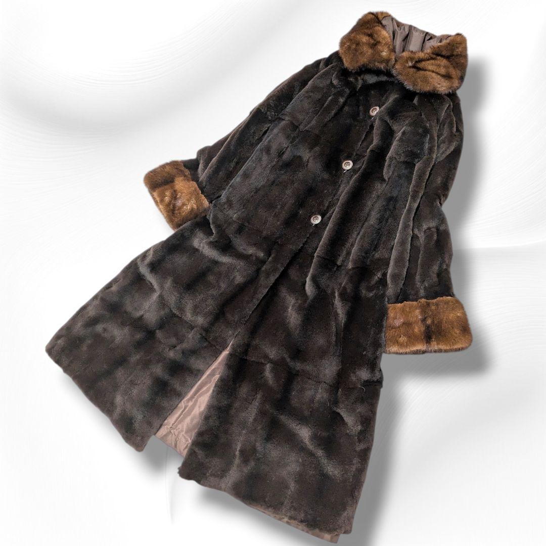 ホワイトベアー ミンクファー リバーシブル ロングコート 襟袖ファー付