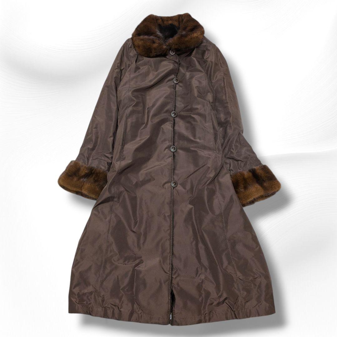 ホワイトベアー ミンクファー リバーシブル ロングコート 襟袖ファー付