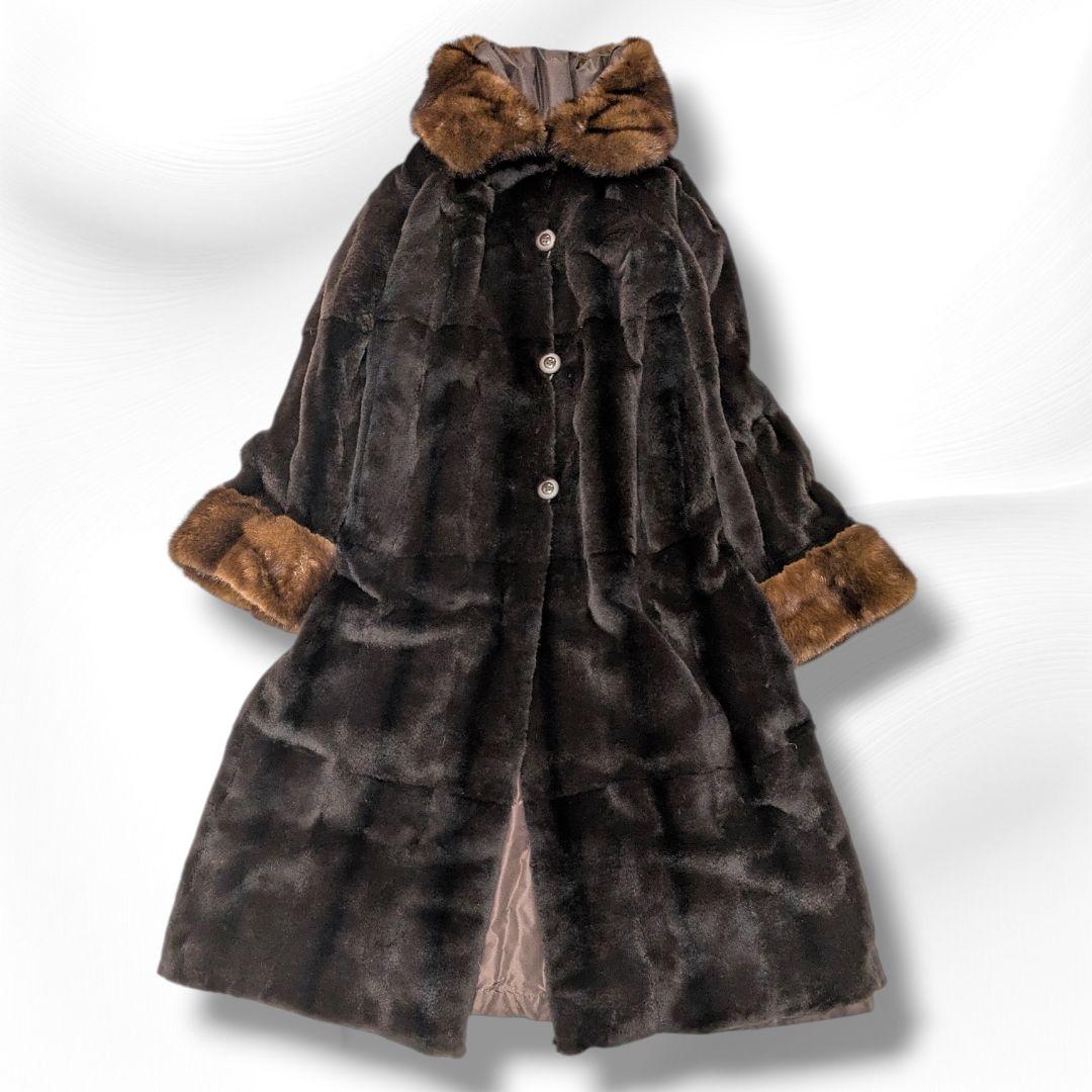 ホワイトベアー ミンクファー リバーシブル ロングコート 襟袖ファー付