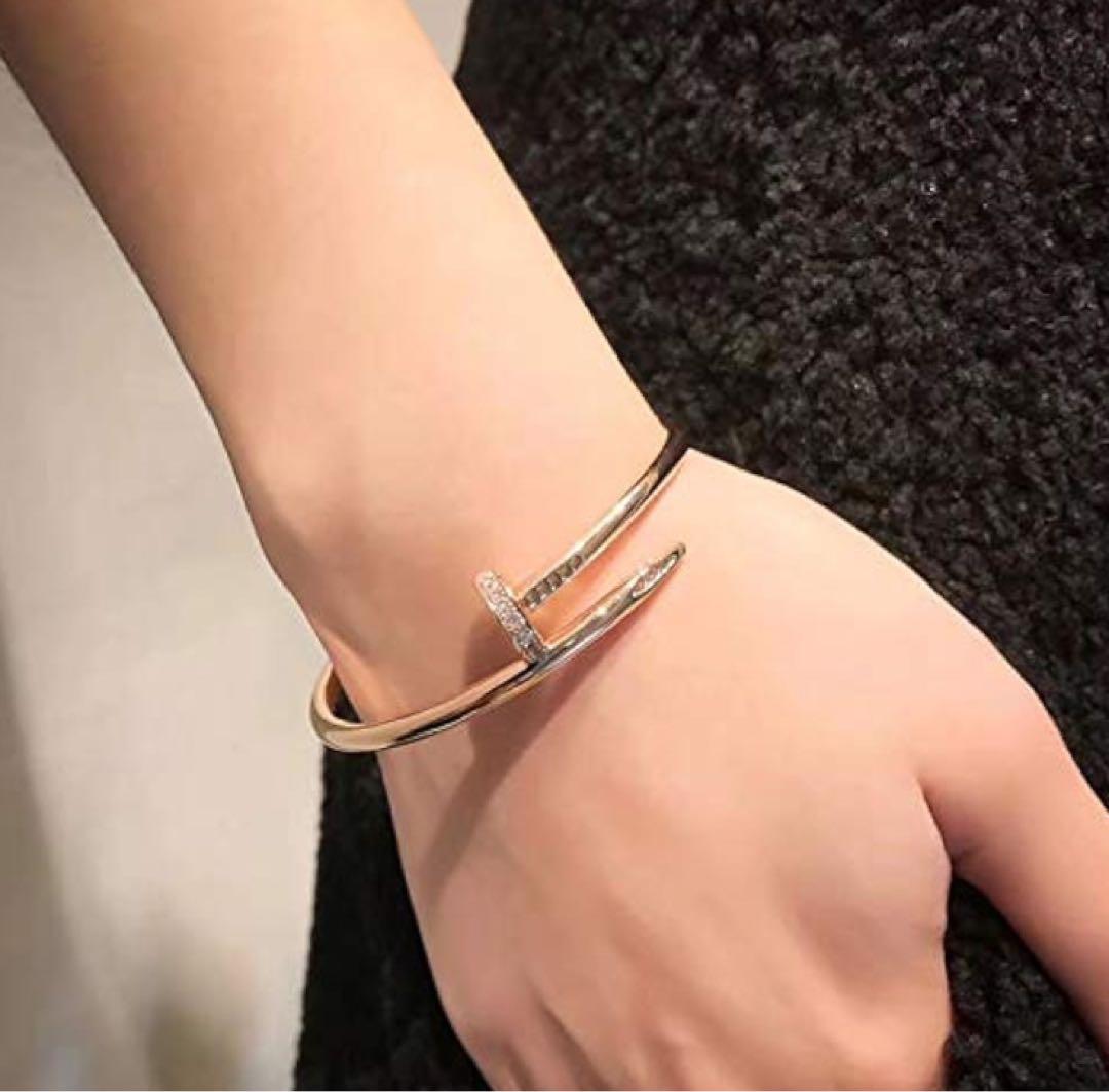 ✨ハイクオリティ✨ピンクゴールド　バングル　クギ釘　ブレスレット　モアサナイト