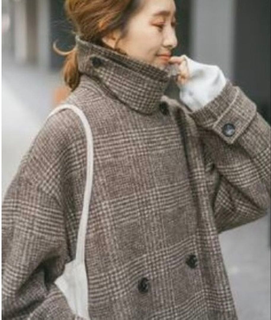 北川景子着用＊スピック＆スパン＊Wスライバーチェックハーフコート ブラウン38