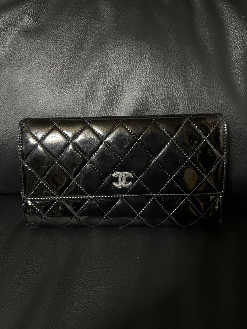 CHANEL ブラック 長財布 マトラッセ