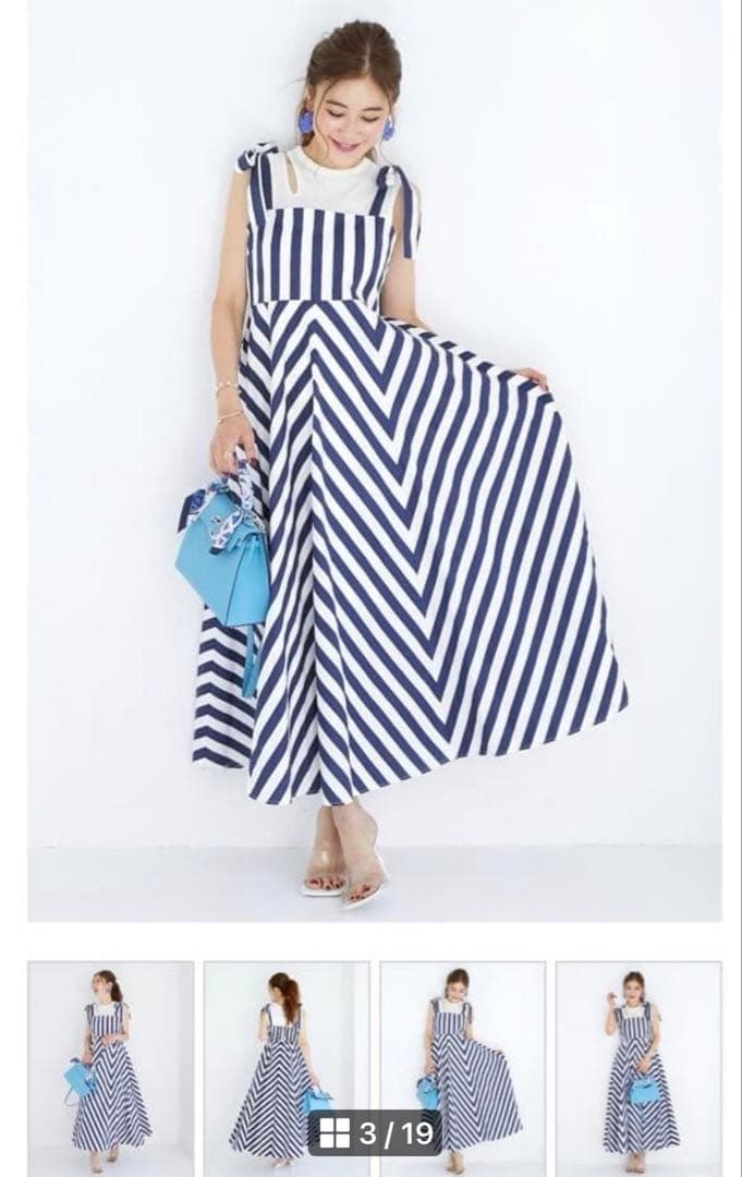 ぽ*ず様 オブリ ワンピース S ストライプ ロングワンピース