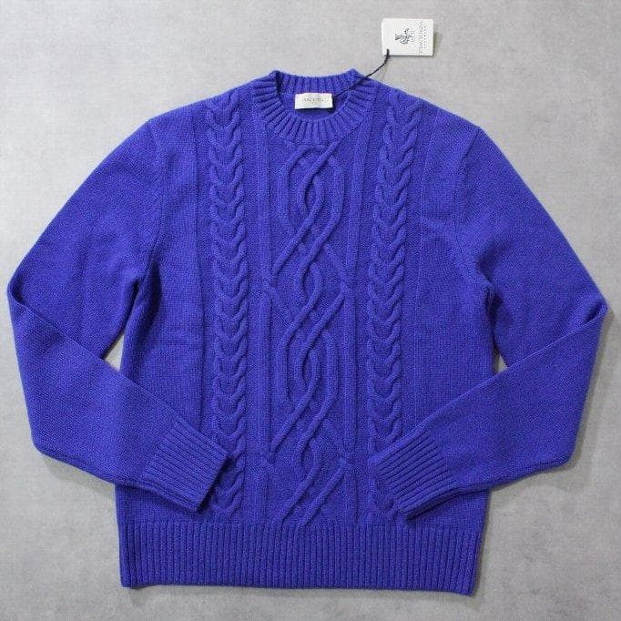 PIACENZA★新品15万円ピアチェンツァ ケーブル編カシミアニット50ブルー