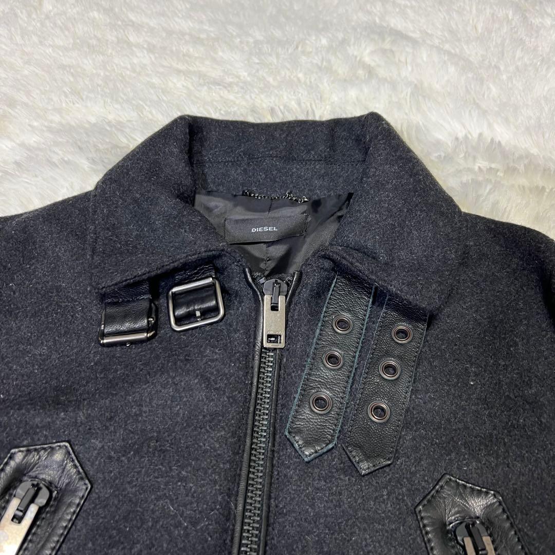 【美品✨️】DIESEL　大人気ライダースロングコート　ゴートレザー×ウール