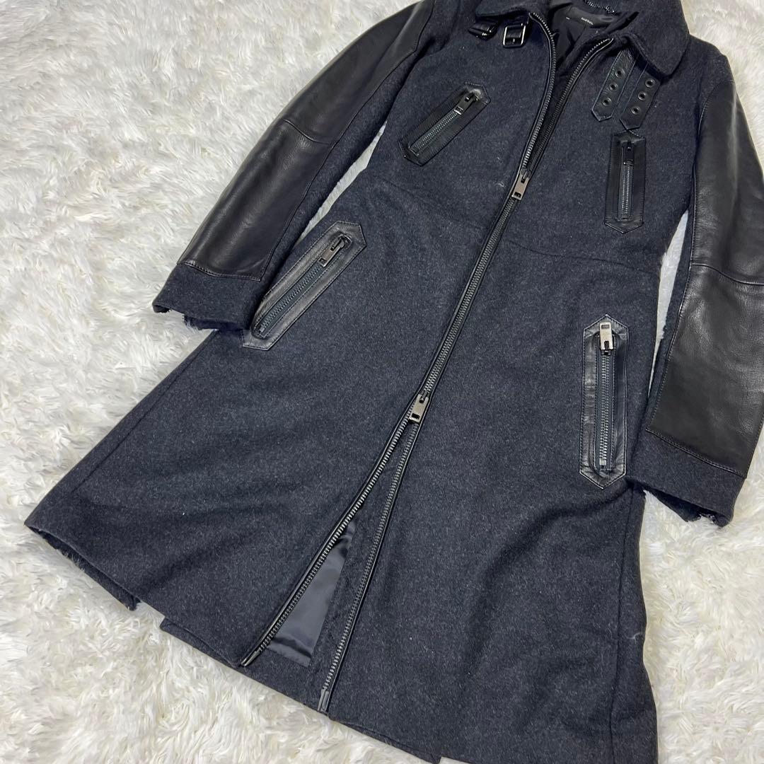 【美品✨️】DIESEL　大人気ライダースロングコート　ゴートレザー×ウール