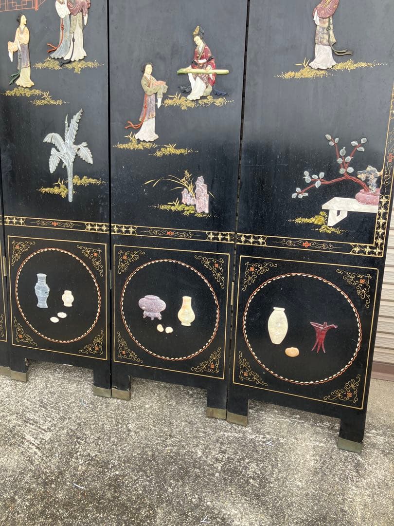 ■中国美術■衝立/パーテーション■玉/螺鈿■6曲/6連■ 現状渡し