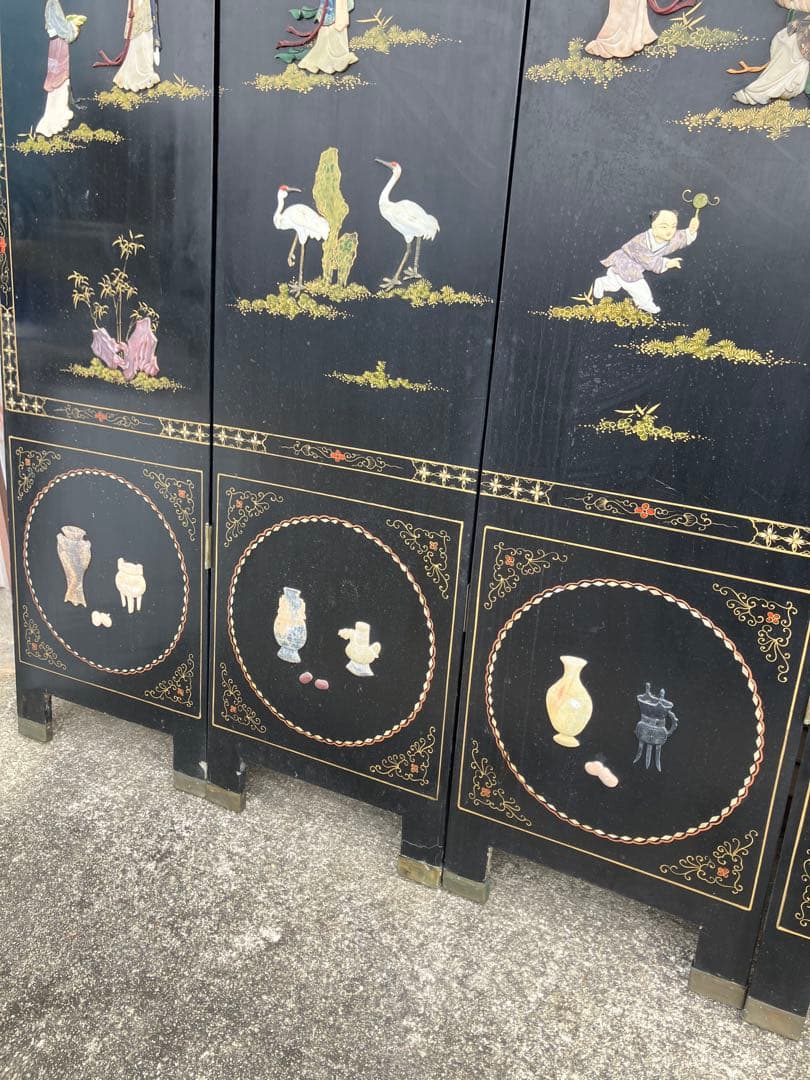 ■中国美術■衝立/パーテーション■玉/螺鈿■6曲/6連■ 現状渡し
