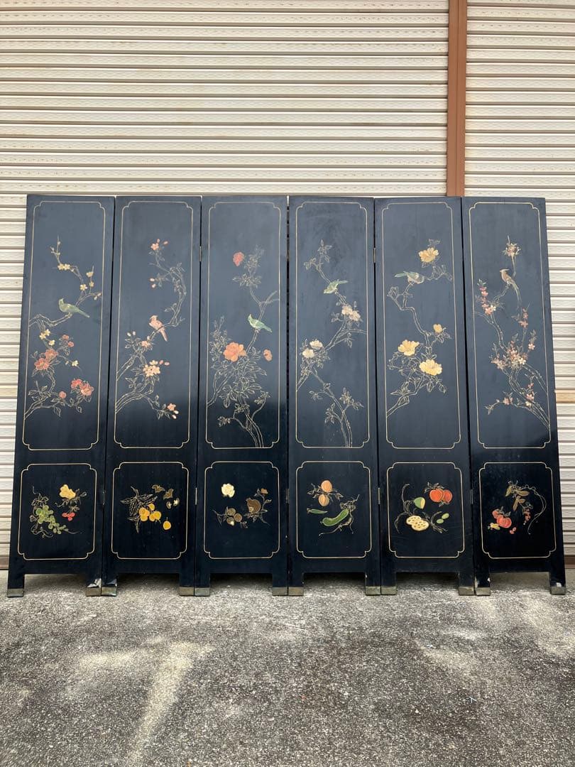 ■中国美術■衝立/パーテーション■玉/螺鈿■6曲/6連■ 現状渡し