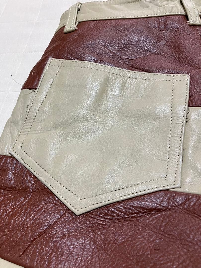 DEAD STREAM 本革 プリズナーハーフパンツ Lサイズ 茶色xベージュ