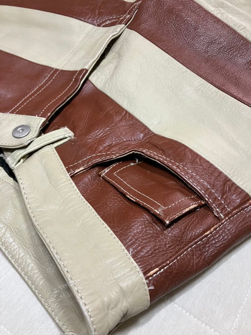 DEAD STREAM 本革 プリズナーハーフパンツ Lサイズ 茶色xベージュ