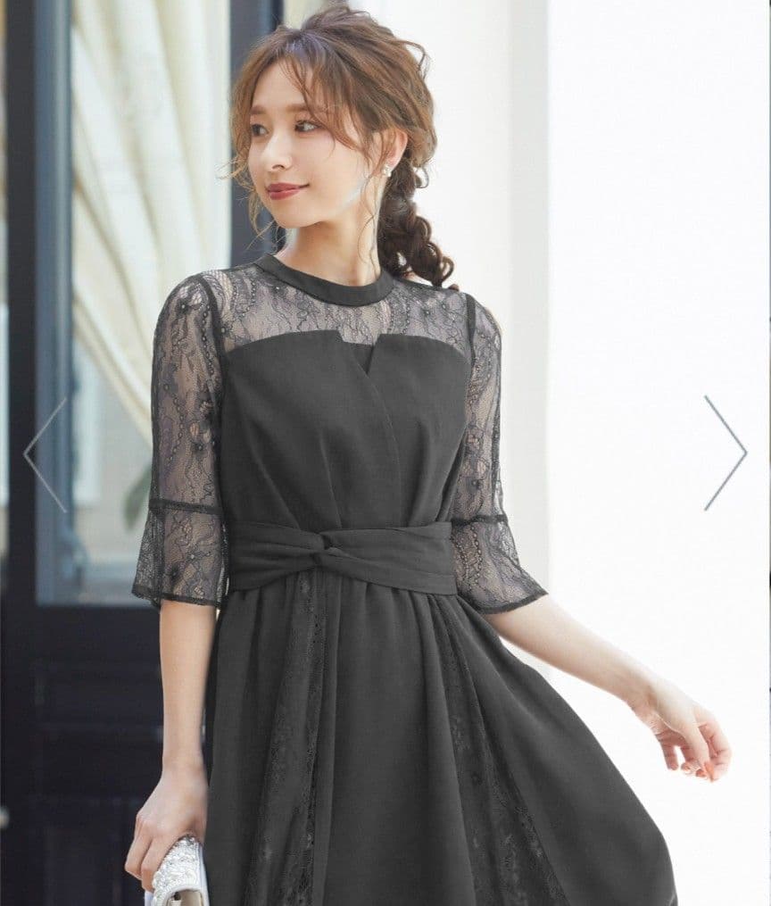 【新品】ビスチェ風ハイネックレース結婚式ワンピース（Ｌ）