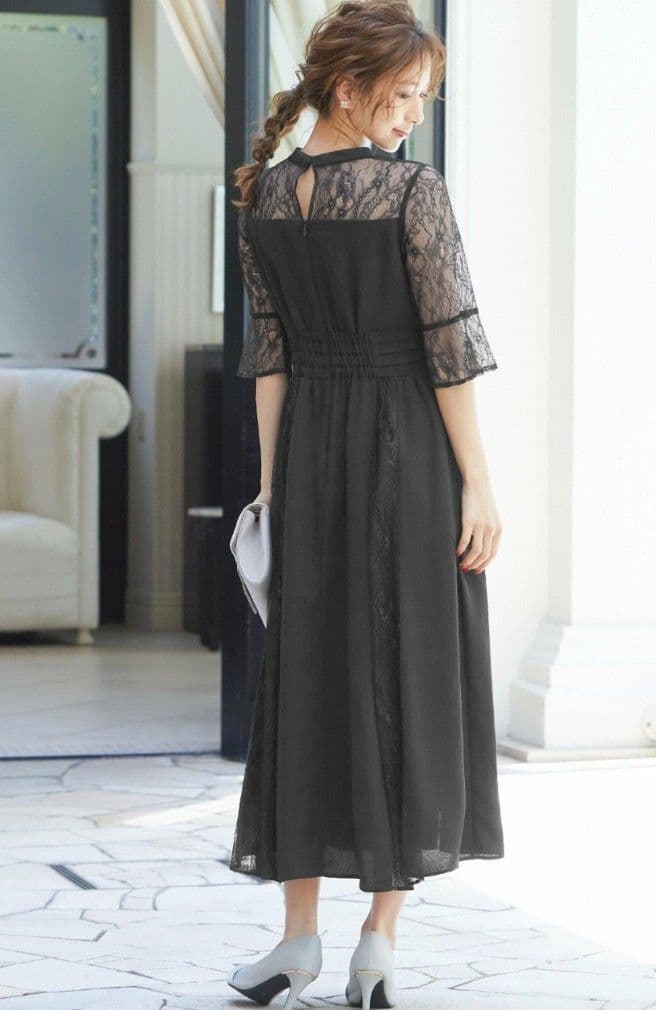 【新品】ビスチェ風ハイネックレース結婚式ワンピース（Ｌ）