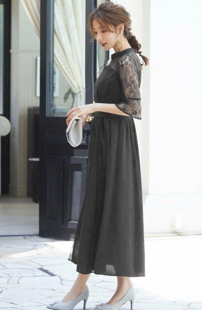 【新品】ビスチェ風ハイネックレース結婚式ワンピース（Ｌ）