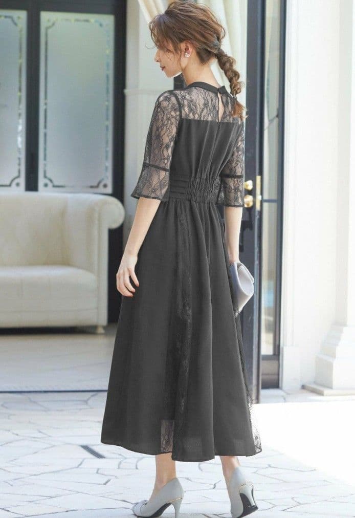 【新品】ビスチェ風ハイネックレース結婚式ワンピース（Ｌ）