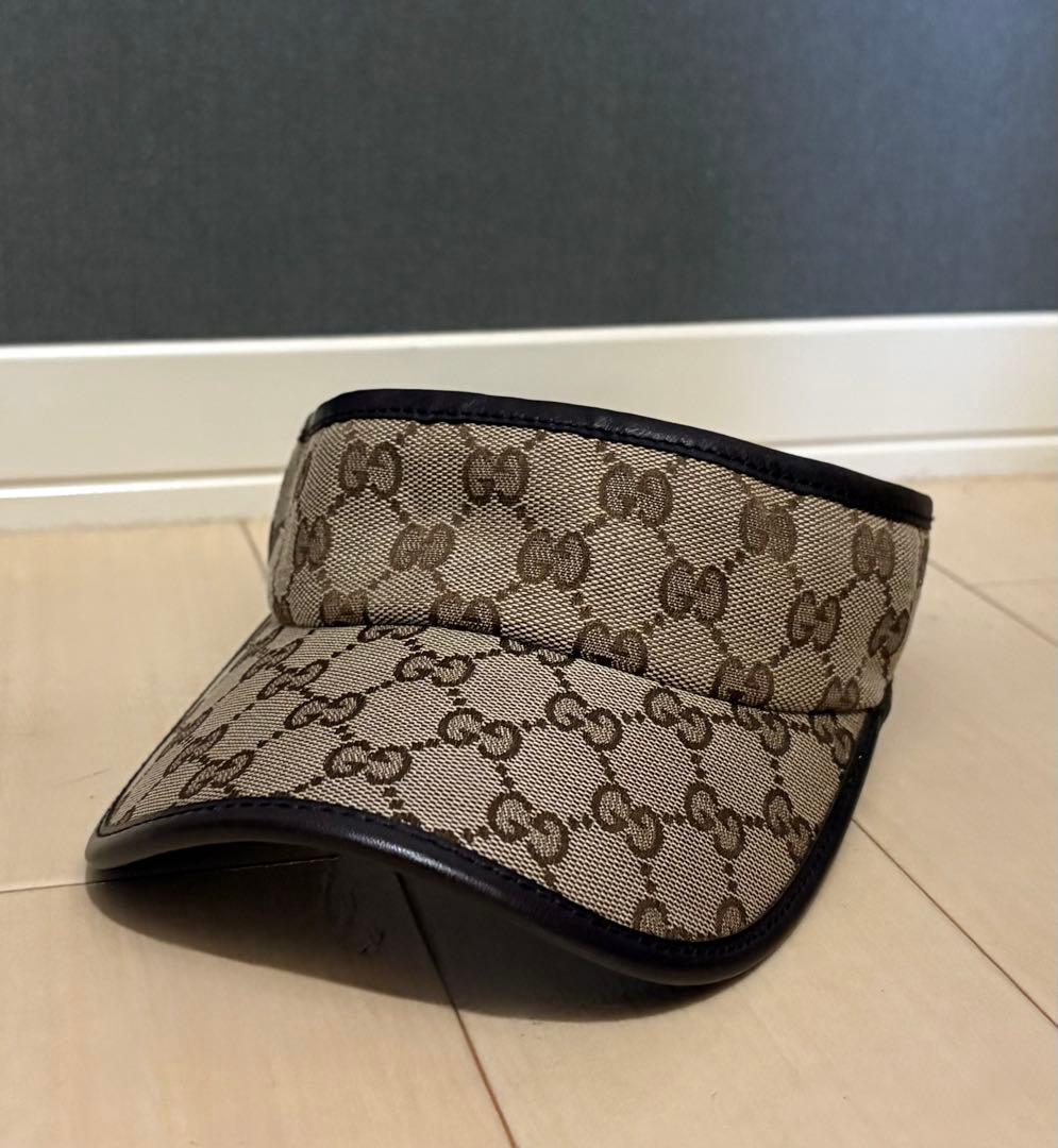 【美品】GUCCI グッチ サンバイザー GGキャンバス Lサイズ シェリー