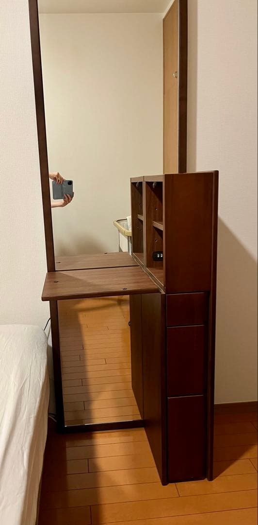 引き出し付きスリムドレッサー　全身鏡