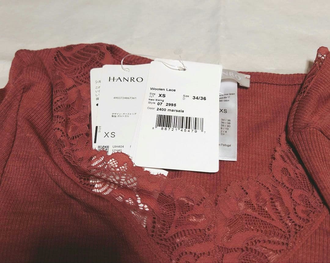 新品タグ付き 高級 ハンロ ウール シルク インナー トップス XS