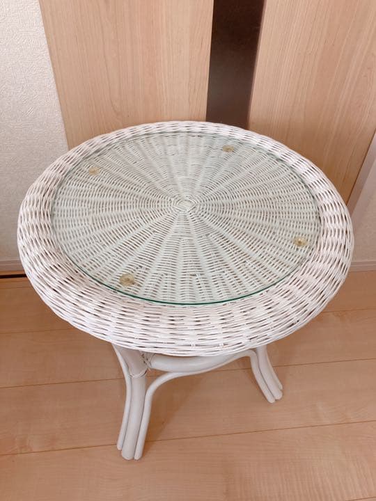 美品　籐　ホワイトラタン　希少　コーヒーテーブル　カフェインテリア　アンティーク