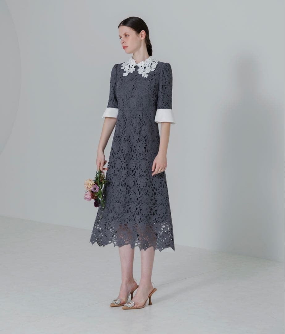 LEJA グレー レースドレス Lサイズ
