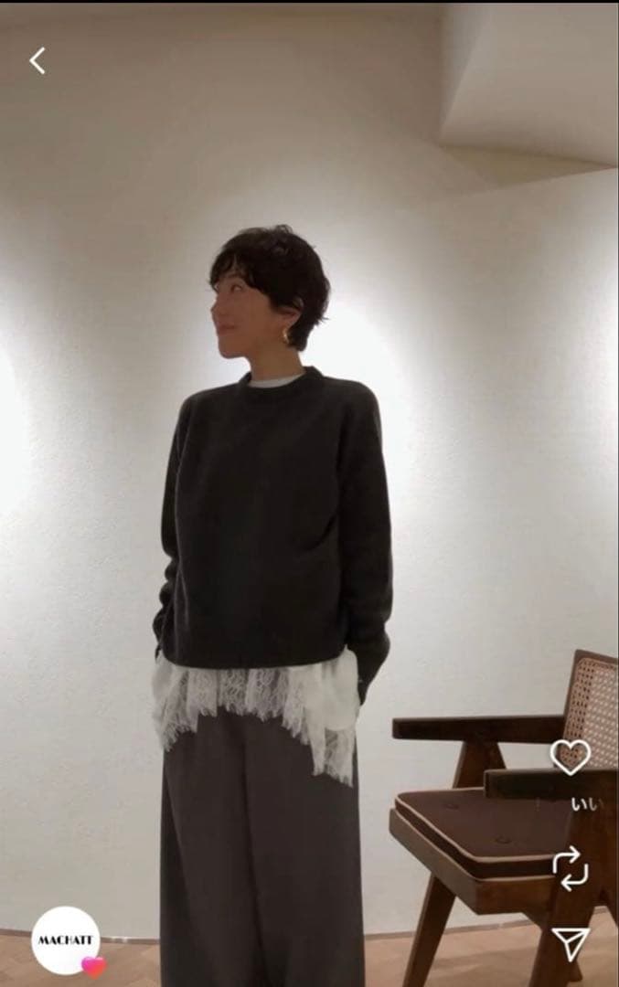 新品タグ付 MACHATT ヘムレースロンT ホワイト F