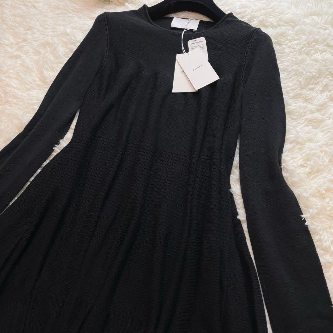 未使用タグ付 マーレット ADDISON ニットドレス 黒 XS ティアード