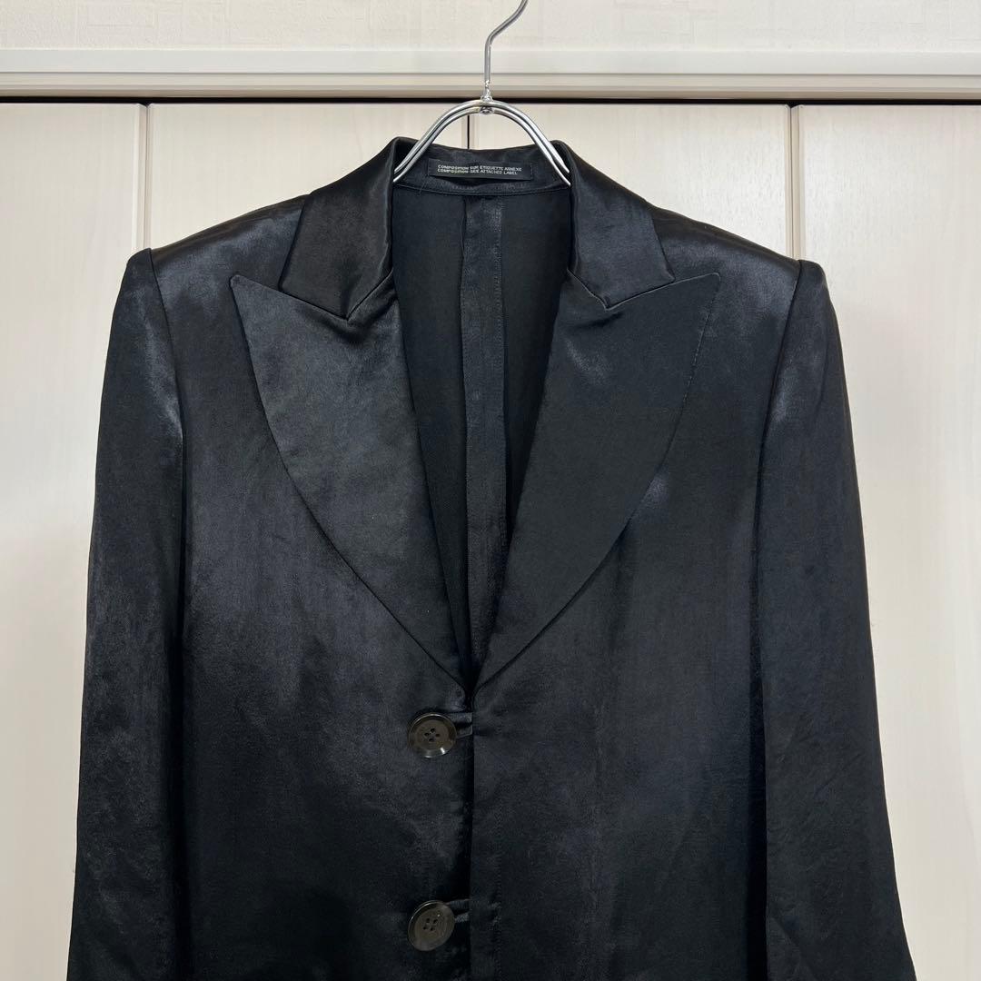 Y's レーヨンサテン ピークドラペル テーラードジャケット ブラック