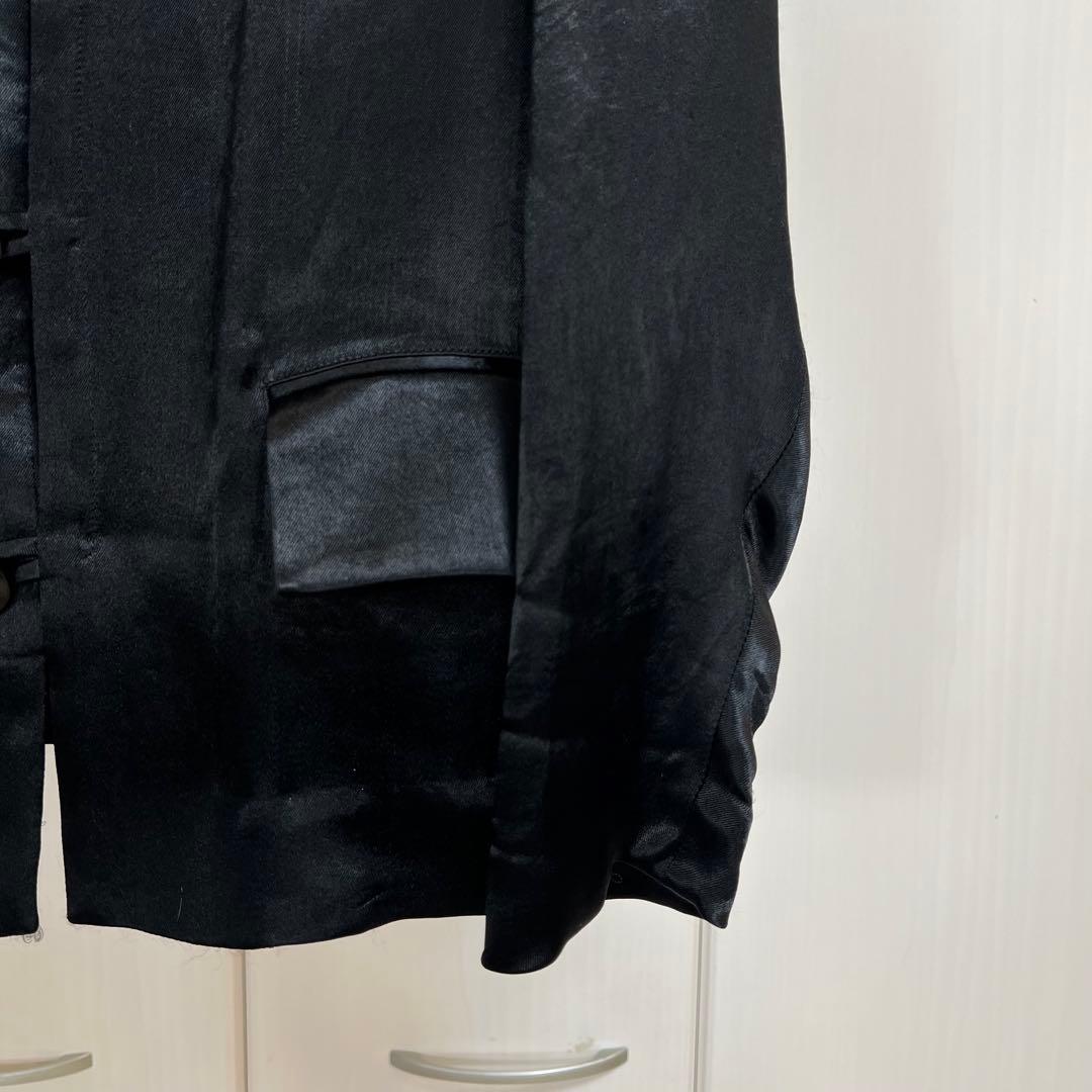 Y's レーヨンサテン ピークドラペル テーラードジャケット ブラック