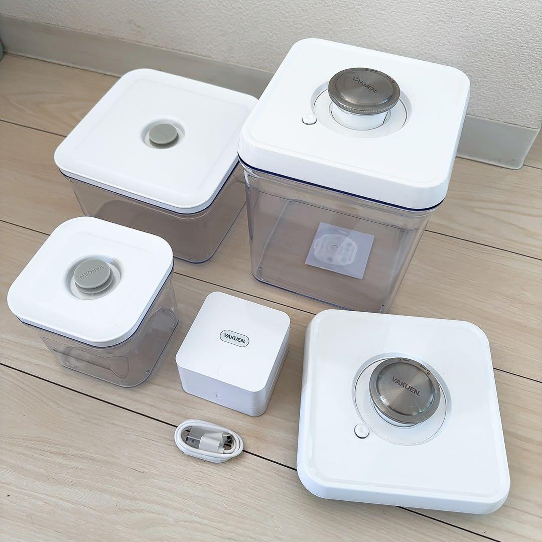 【全自動真空ポンプ機付】VAKUENプレミアム真空保存容器&ポンプ機付6点セット