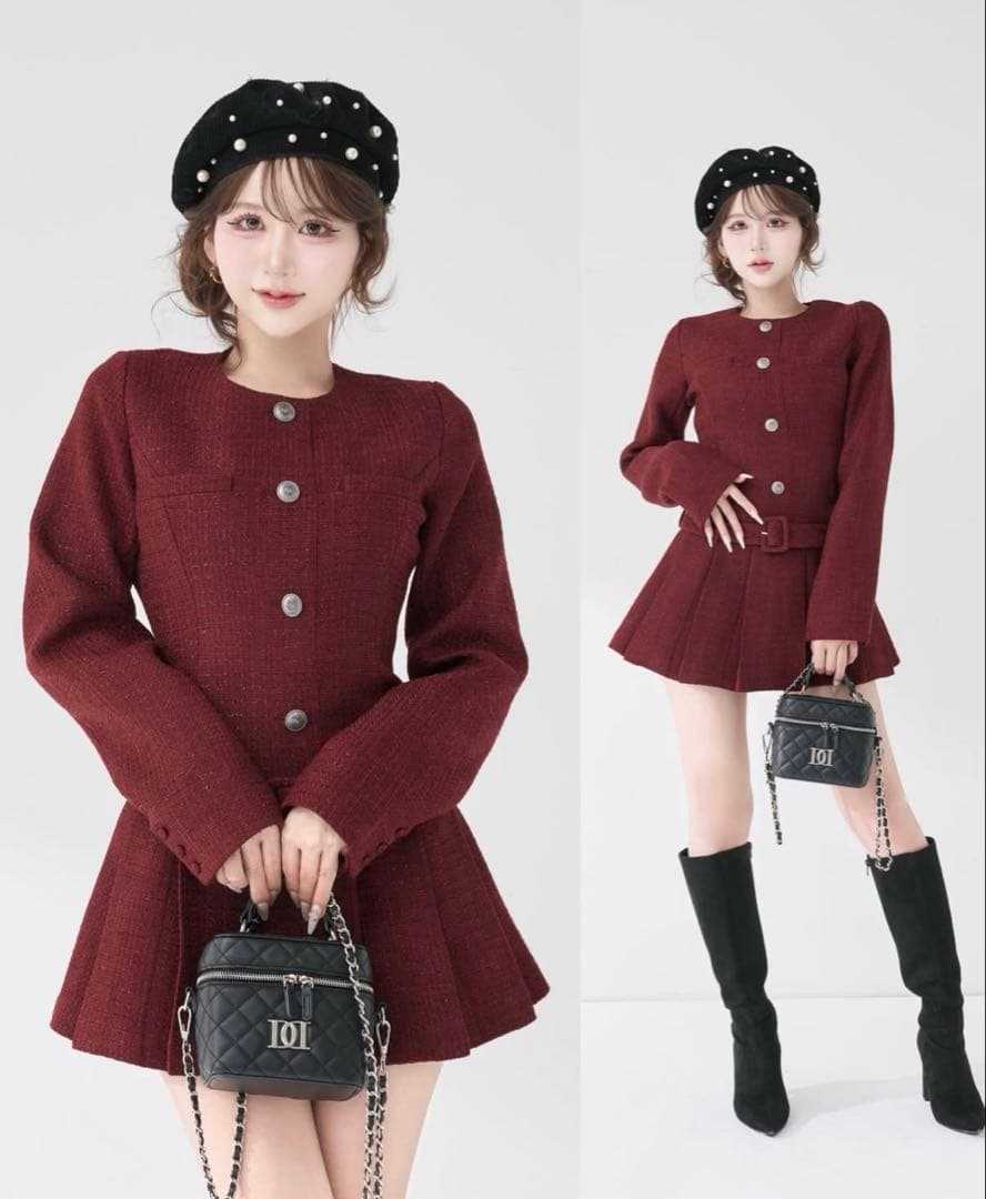 Darich ダーリッチ ボックスプリーツツイードミニワンピース