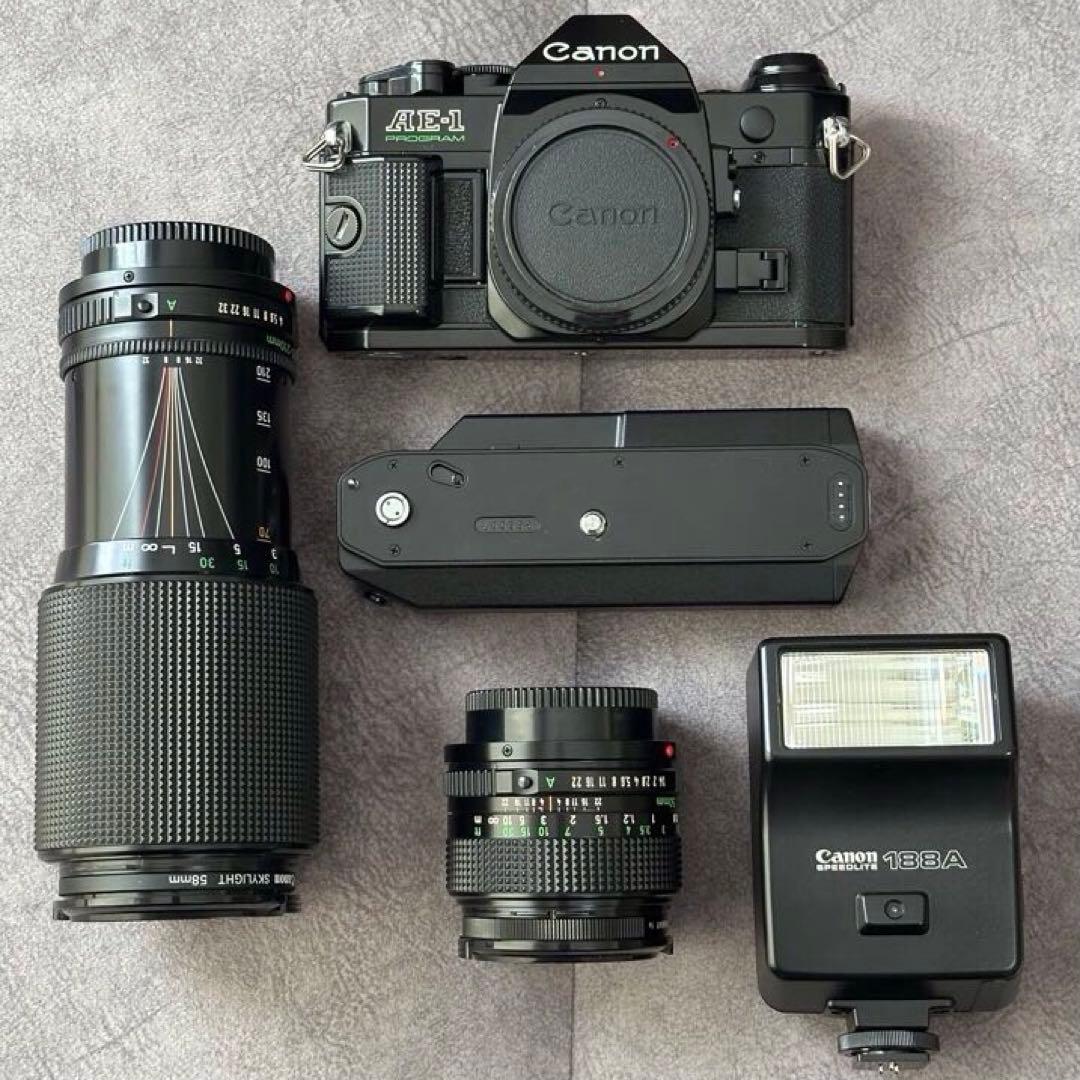 【電源確認済】Canon AE-1 Program＋ FDレンズ2本+各種備品