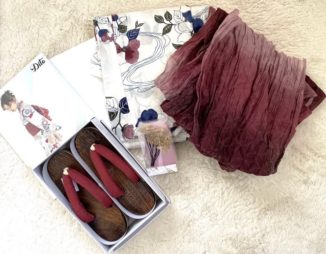 完売品　Dita 浴衣　花鳥風月　浴衣・帯・下駄・着付け・髪飾り　5点セット