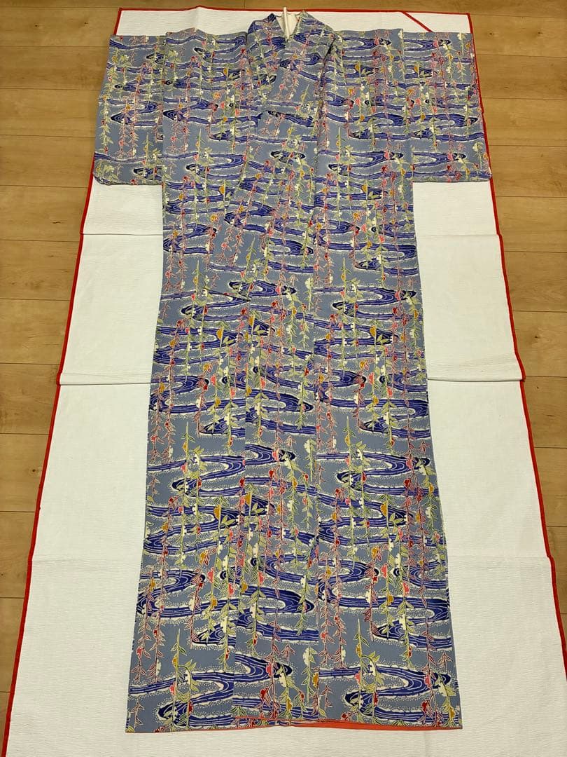 セット　小紋雪持ち柳と流水＋名古屋帯紅白南天