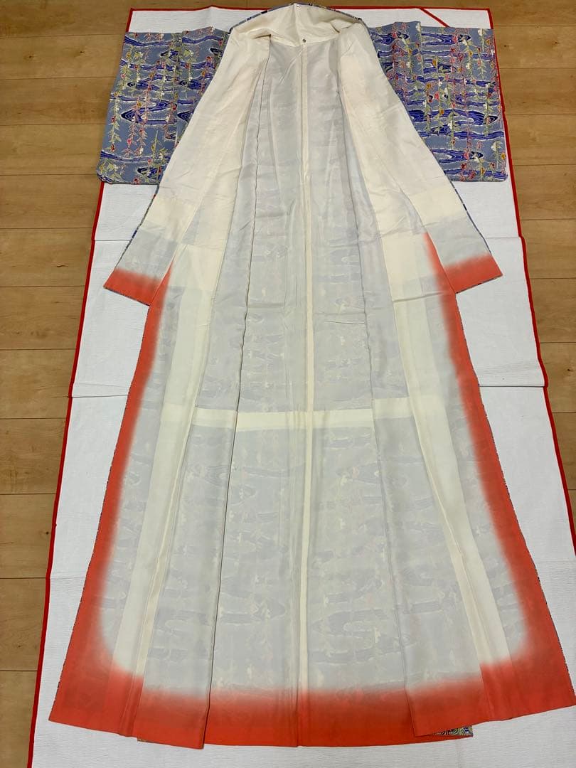 セット　小紋雪持ち柳と流水＋名古屋帯紅白南天