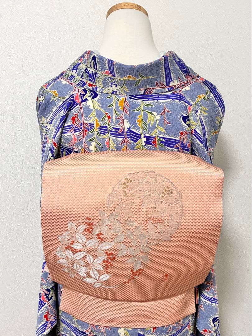 セット　小紋雪持ち柳と流水＋名古屋帯紅白南天