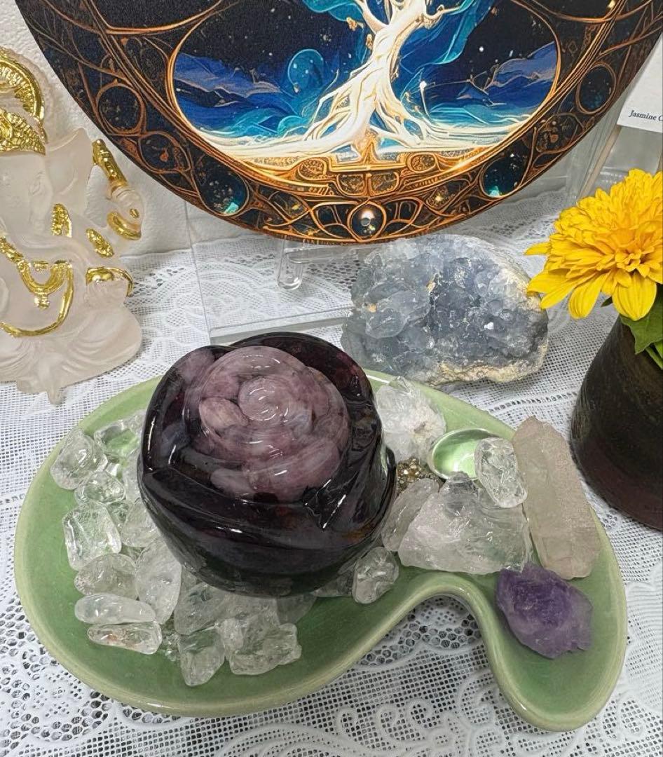 オルゴナイト バラ ディープローズクォーツ＆ ガーネット